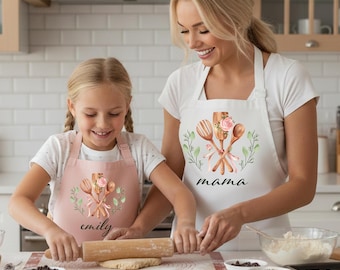 Grembiule personalizzato per mamma e bambini, grembiuli coordinati personalizzati con tasche, grembiuli per mamma e me, grembiule da forno, regalo per la festa della mamma, regalo per la mamma