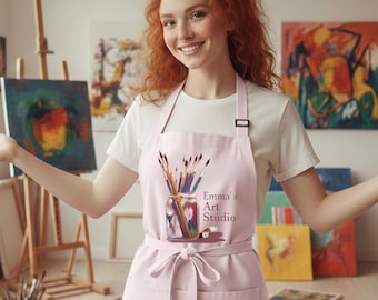 Personalized Painting Apron for Artists, Custom Art Studio Apron with Name, Painter Gift Aprons, Hobby Artist Smock