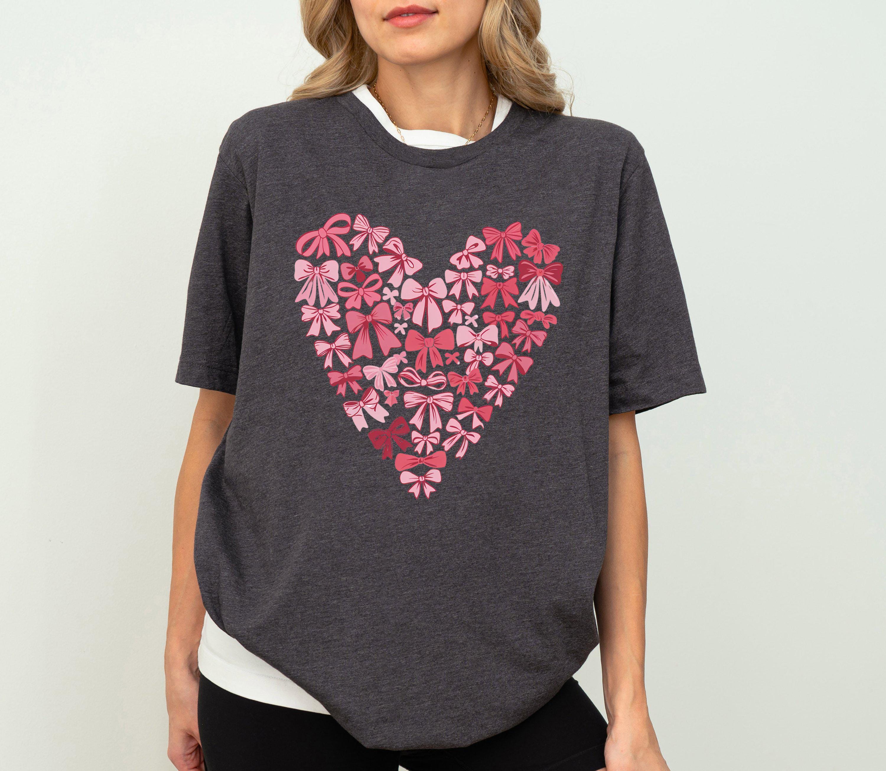Coquette Bow Valentine&#39;s Day Shirt, Pink Bow Heart Valentine Sweatshirt, Pink Bow Valentines Day Shirt, Retro Valentine Day Bow Shirt,