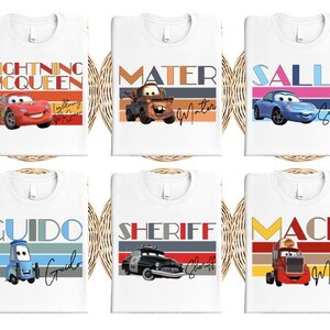 a set of six disney cars t - shirts