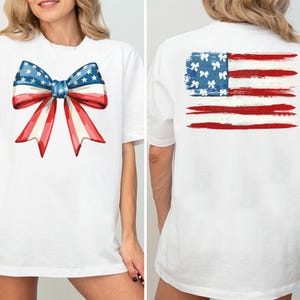 4th of July Coquette Bow T-Shirt, American Flag Shirt, Patriotic Girl Shirt, American Flag Sublimation Tee, American Independence Day Shirt