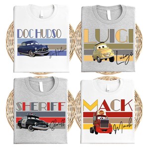 Disney Cars Characters Shirt, Lightning McQueen, Mater, Sally, Luigi, Guido, Doc Hudson, Sheriff, 2025 Disney Trip Shirt, Cars Movie Shirt