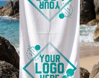 Custom Logo Beach Towel, Personalized Corporate Gift, Company Gift, Coworker Team Beach Towel, Your Logo Here Bath Towel