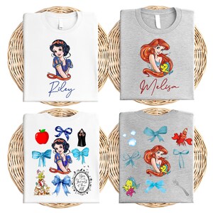 Custom Princess Coquette Bow Shirt, Disney Cinderella T-Shirt, Disneyworld Shirt, Snow White Shirt, Frozen Elsa and Anna Shirt, Tiana Shirt