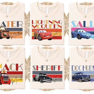 Disney Cars Characters Shirt, Lightning McQueen, Mater, Sally, Luigi, Guido, Doc Hudson, Sheriff, 2025 Disney Trip Shirt, Cars Movie Shirt