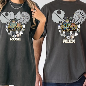 Camiseta con orejas de Mickey de Star Wars, camiseta personalizada con cabeza de Mickey y Minnie de Star Wars, camiseta de pareja de Disney Galaxy&#39;s Edge, camiseta de vacaciones familiares en Disneyland