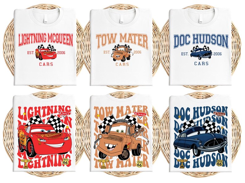 Disney Cars All Characters Shirt, Pixar McQueen T-shirt, Lightning McQueen & Tow Mater Shirt, Doc Hudson Tee, Disneyland Family Gift
