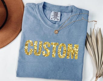 Spersonalizowana koszula Glitter Comfort Colors®, spersonalizowany błyszczący t-shirt