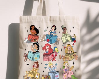 Princess and Books Tote Bag, Book Lover Gift, Book Bag, Back To School Bag, Book Bag Gift, Bookworm Gift, Tote Bag For School