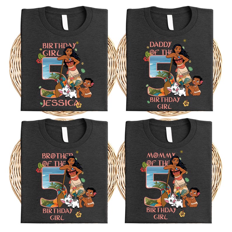 a set of four birthday shirts for a girl