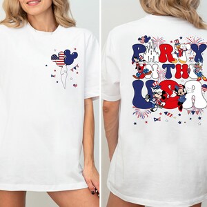 Disney Party in the USA T-Shirt, Mickey & Friends 4th of July Shirt, Disney Patriotic Family Matching Shirt, Mickey Balloons Group Trip Tee