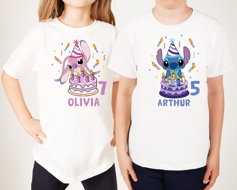Disney Stitch & Angel Birthday Shirt, Birthday Boy and Girl T-shirt, Disneyland Birthday Family Trip Tee