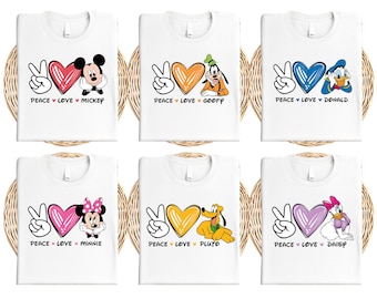 Camiseta Disney Paz e Amor, Camiseta Combinando para Férias em Família em Parques Temáticos 2026, Suéter Viagem de Meninas à Terra da Fantasia, Camiseta Marido e Esposa