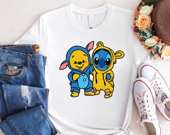 Disney Stitch & Pooh Besties Shirt, Best Friends Magical Kingdom T-shirt, Fantasy Land Besties Gift, Theme Park Girls Trip Tee