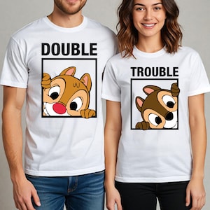 Disney Double Trouble Chip and Dale Shirt, Disney Couple Matching Shirts, Disney Family Shirt, Valentine&#39;s Day Tee, Disney Trip Shirt