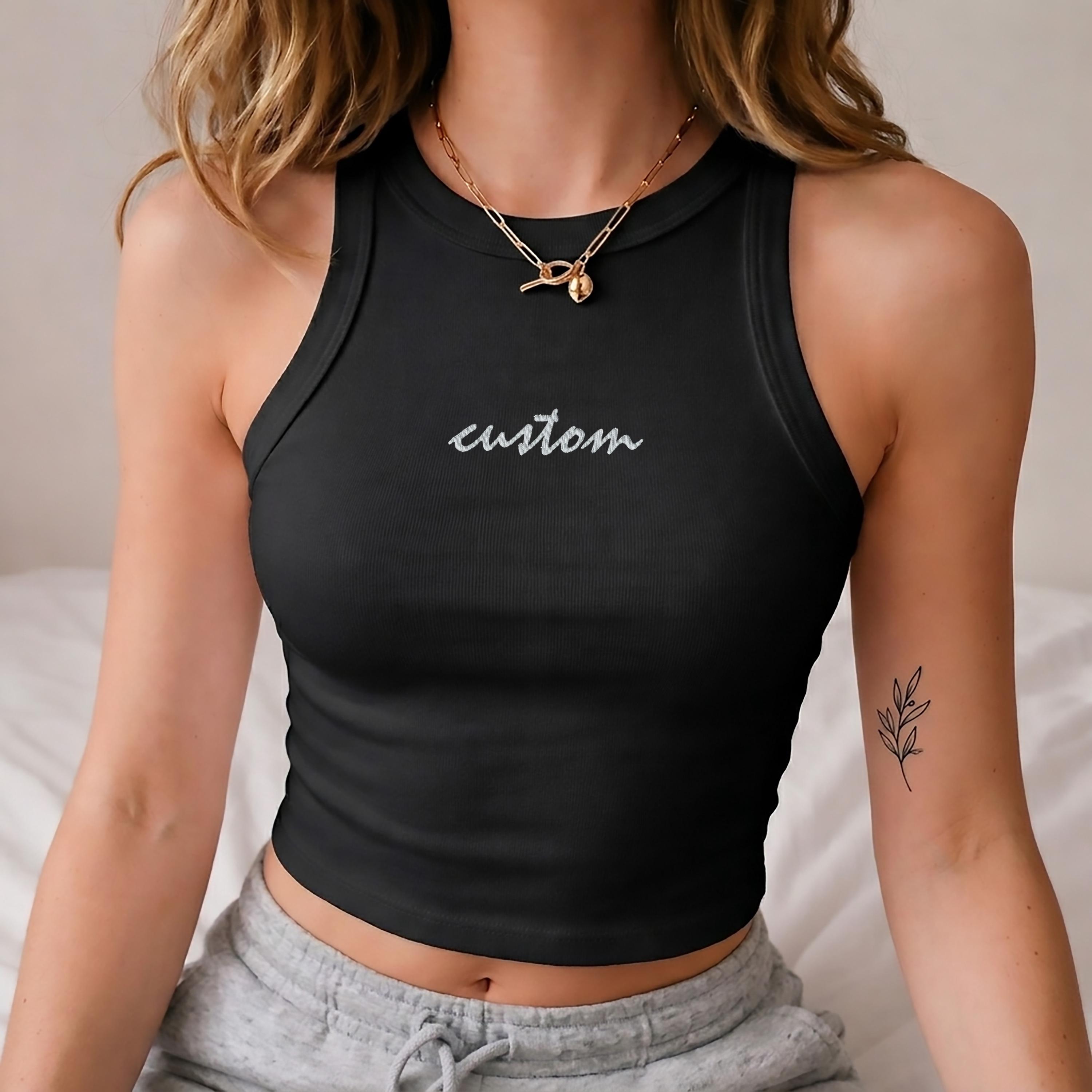 Custom Embroidery Racer Back Crop Top, Personalized Embroidered Baby ...