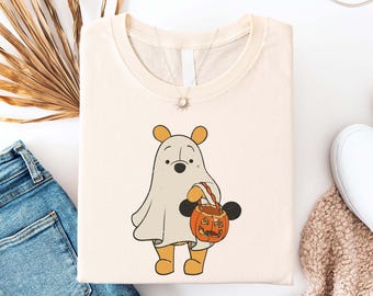 Winnie The Pooh Halloween Shirt, Pooh Bear Ghost Shirt, Disneyland Halloween Bear Shirt, Spooky Season Gift, Cute Disney Halloween Tee