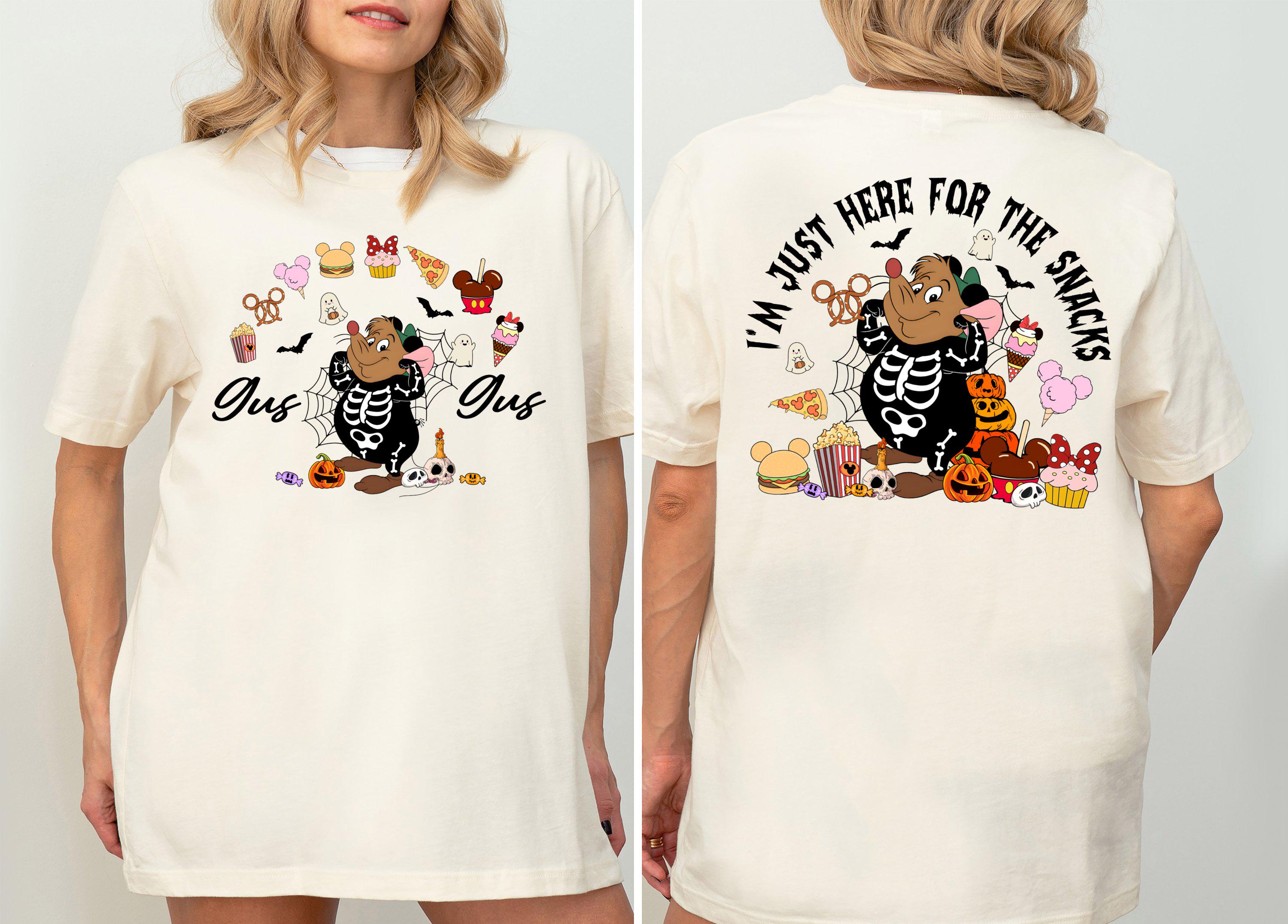 Just Here For The Snacks Shirt, Disney Gus Gus Halloween T- Shirt, Spooky Season Tee, Princess Cinderella Halloween Skeleton Sweatshirt