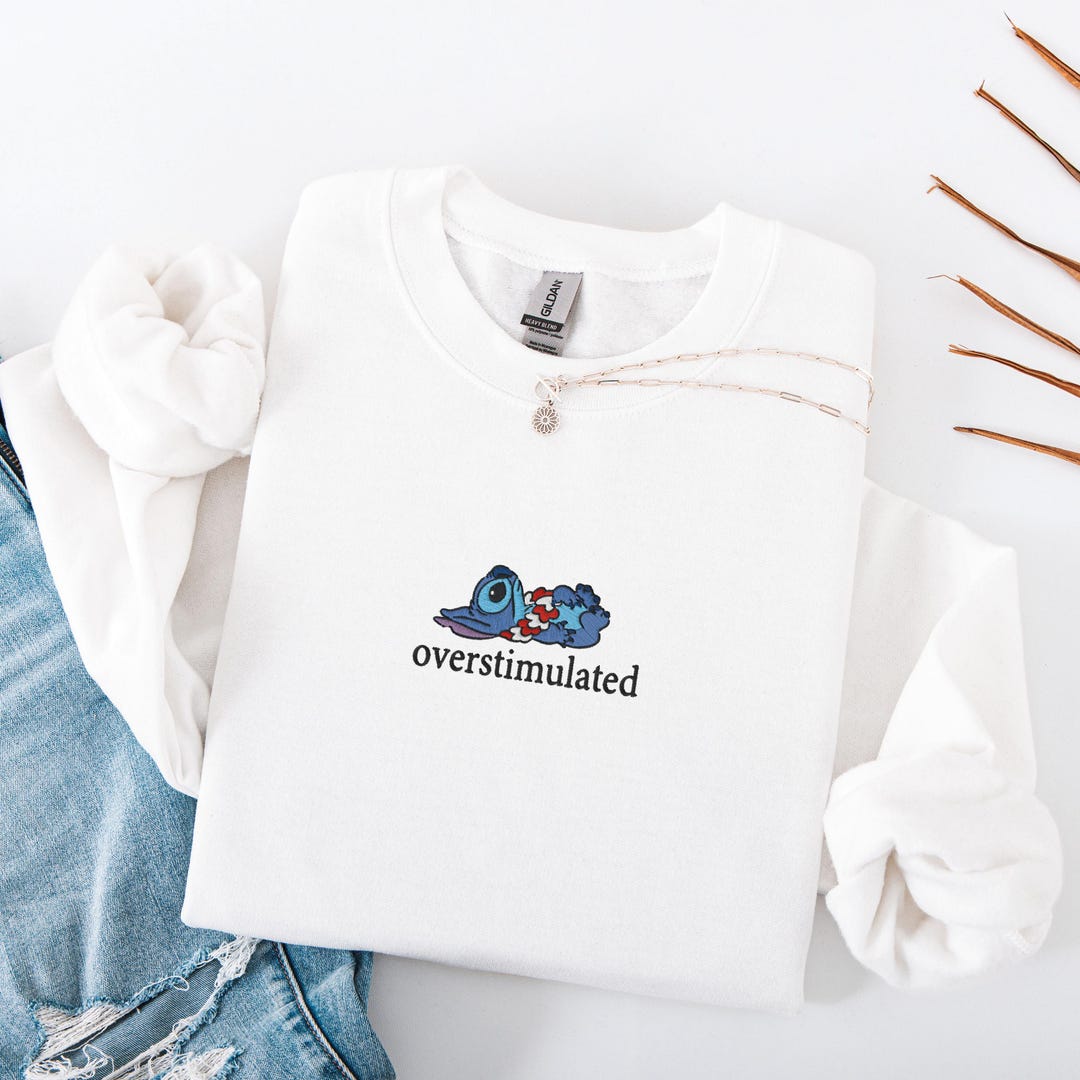 Embroidered Overstimulated Blue Alien Sweatshirt, Funny Magical