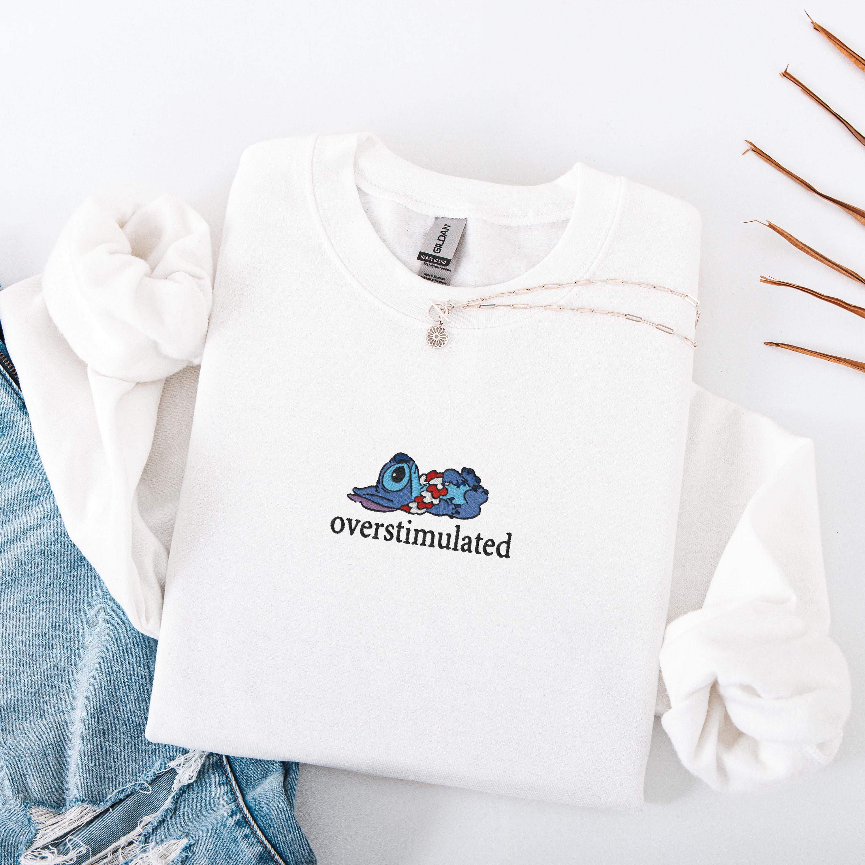 Embroidered Overstimulated Blue Alien Sweatshirt, Funny Magical