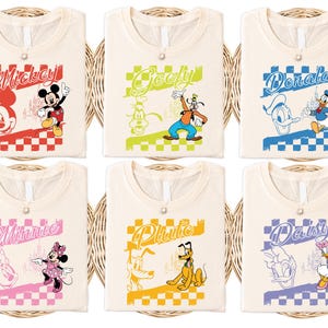Checkered Mickey & Friends Shirt, Disneyland Family Trip Matching Shirts, WDW Vacation Tee, Retro Mickey and Co Group Matching Tees