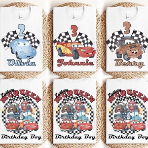 Disney Cars Geburtstag Familien Shirts, Lightning Mcqueen Benutzerdefinierte Name Shirt, Mater Sally T-Shirt, Disneyland Cars Geburtstag Familie passendes Shirt