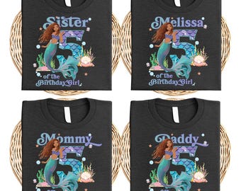 Aangepast zwart verjaardagsshirt kleine zeemeermin, bijpassende familie T-shirt Magical Kingdom Black Queen, T-shirt prinses verjaardag meisje