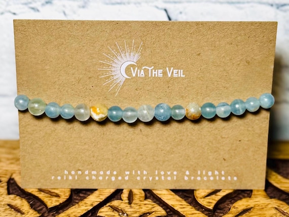 Lemurian Aquatine Calcite Beaded Bracelet: Natural Crystal Gemstone
