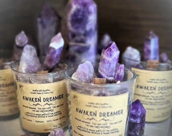 Amethyst Reiki Charged Candles - Awaken Dreamer Crystal Candles - Intention Candles- Amethyst Crystal Energy Candles - Healing Candles