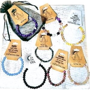 Crystal Gemstone Bracelets, Premium Natural Crystal Beaded Bracelets, 8mm Large Bead Crystals, Women&#39;s, Men&#39;s, Children&#39;s Stretch  Bracelets