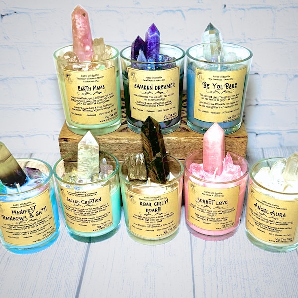 Reiki Charged Crystal Candles: Healing Candle, Intention Gifts, Natural Crystal Energy, Manifestation Gift