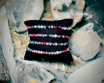 Rainbow Tourmaline & Rainbow Fluorite Beaded Bracelets - Tourmaline Beaded Bracelet- Fluorite Bracelets - Natural Stone Bracelet - 4mm