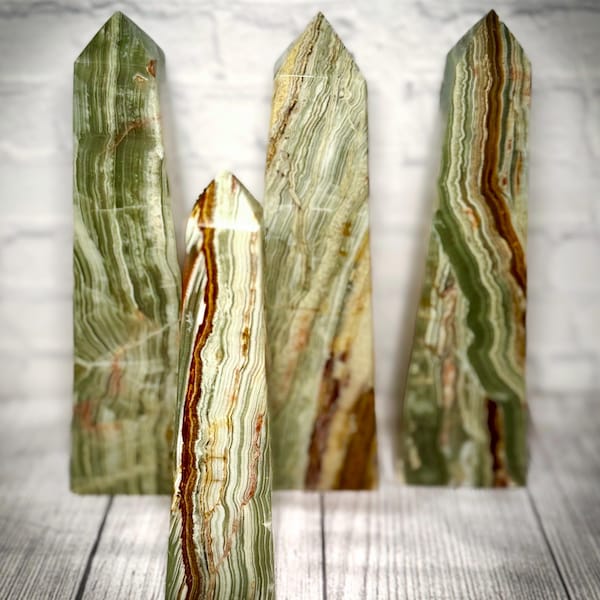 XL Green Banded Onyx Crystal Towers: Natural Stone Decor