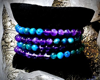 Amethyst & Blue Apatite Crystal Bracelets - Premium Grade Amethyst and Blue Apatite Crystal Beads - Natural Gemstone Bracelet - 6mm