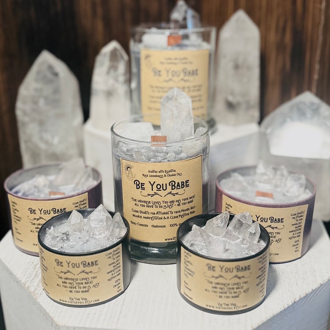 Clear Quartz Reiki Charged Candles Be You Babe Crystal Candles ...