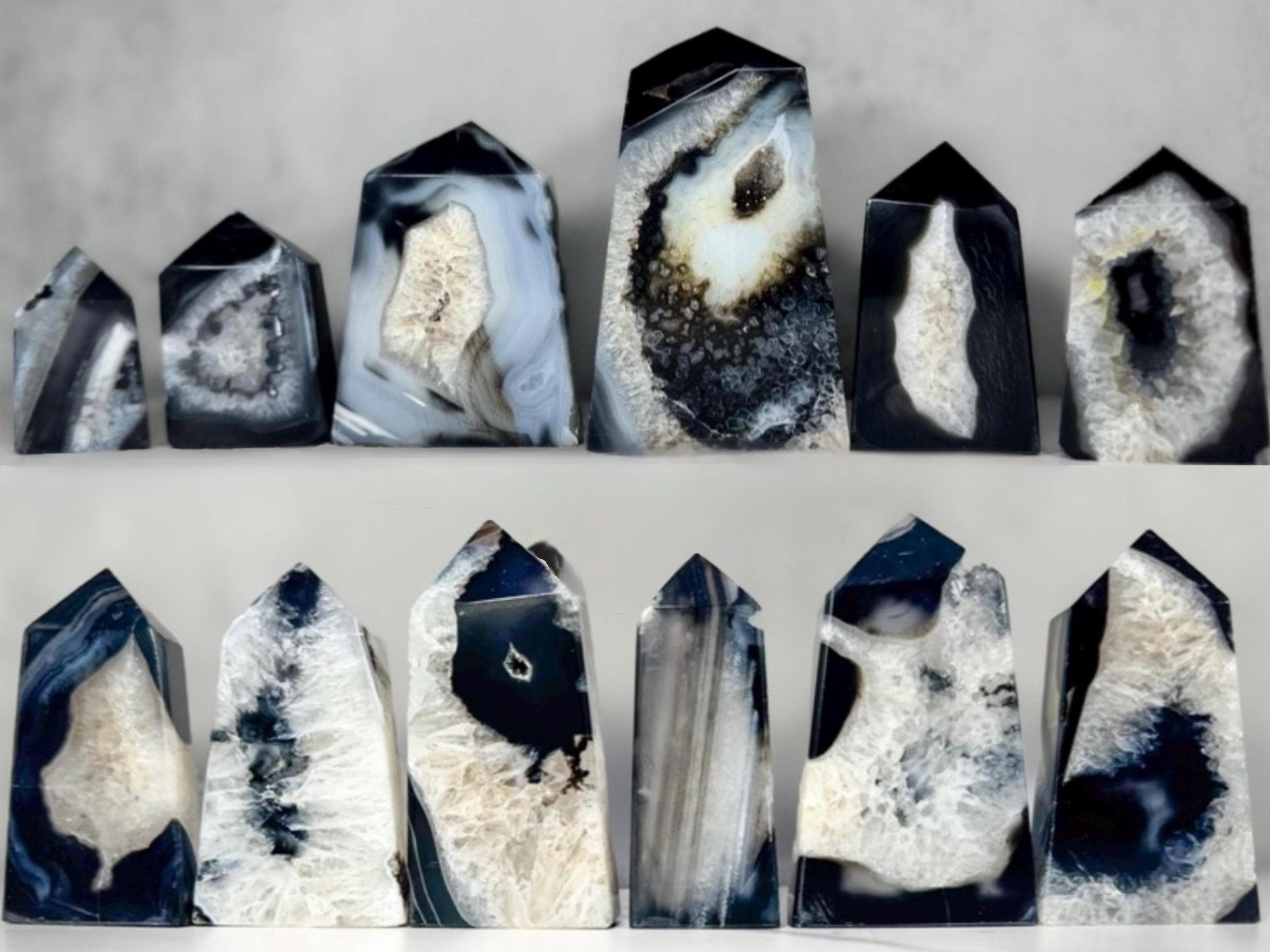 Black Onyx Crystal Towers, Natural Premium  Onyx Crystal, Black Agate Druzy Points, Black Onyx Obelisk, Black and White Crystals, Home Decor