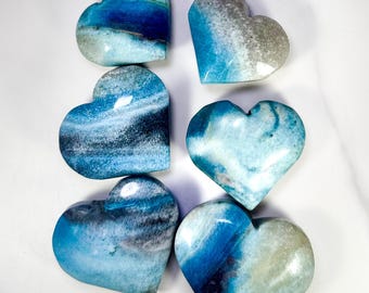 Blue Trolleite Crystal Heart: Rare Natural Palm Stones