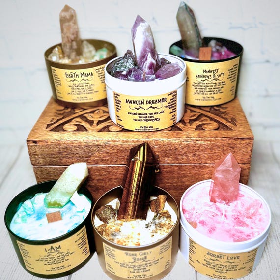 Reiki Charged Crystal Candle: 8oz Organic Soy Wax, Intention & Healing