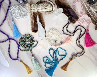Kristall Malas, 108 Perlen Traditionelle Malas, Seide Malas, Meditation Mantra Mala, Stein Quasten Halsketten, Kristall Gebetskette