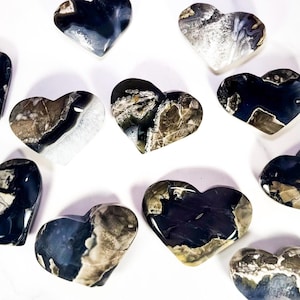 Crystal Heart: Druzy Volcano Agate, UV Reactive Lava Stone, 2-3”