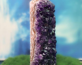 Amethyst Geode Tower: Large Druzy Crystal Decor (485g, 5.4")