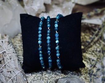 Blue Apitate & Blue Quartz Beaded Bracelets -  Beaded Bracelet - Natural Blue Apitate - Crystal Bracelets - Stone Bracelet - 4mm