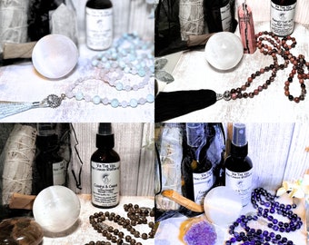 Meditation Sets - Mala, Intention Mist, Crystals & Sage - Crystal Malas - Intention Spray - Smudge Kits - Healing Gift Set - Energy Healing