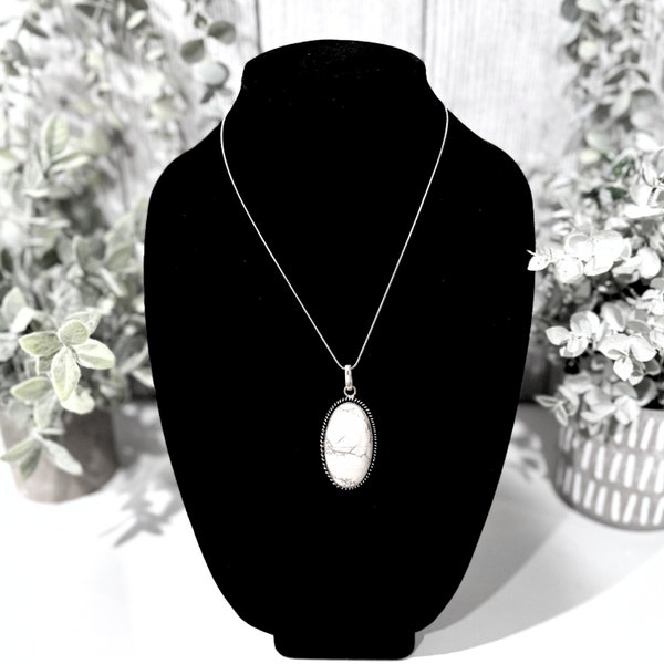 Howlite Pendant Sterling Silver Necklace  - Premium Howlite -Howlite Oval Necklace  - Howlite Jewelry - Necklace Bracelet Sets - Gift Sets