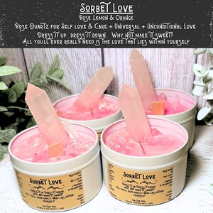 Reiki Charged Crystal Candle: 8oz Organic Soy Wax, Intention & Healing Sorbet Love