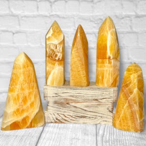 Orange Honig Calcit Freeform Türme - Natürliche Premium XL Orange Banded Calcit Punkte - Große Kristalltürme - Solarplexus, Sakralchakra