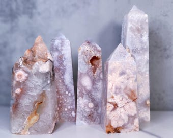 Pink Amethyst Flower Agate Crystal Tower: Natural Druzy Obelisk