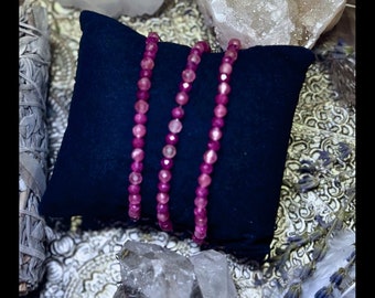 Pink Tourmaline & Rubellite Beaded Bracelet: Faceted Natural Stone, Handmade