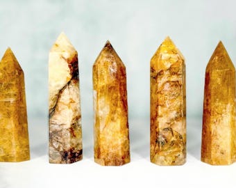 Torre de Cuarzo Sanador Dorado AAA: Obelisco de Cristal Hematoide Natural, Tú Eliges