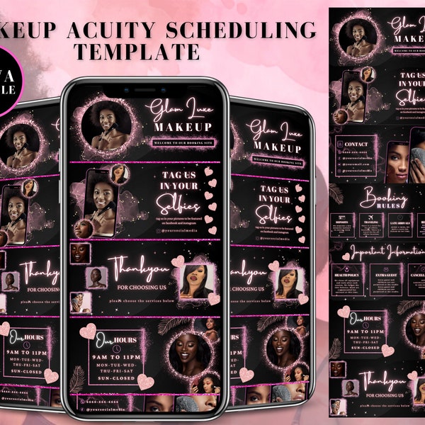 Makeup Artist Acuity Scheduling Template, Mua Branding, Mua Website, DIY Scheduling Template, Black and Pink, Canva Templates, Download